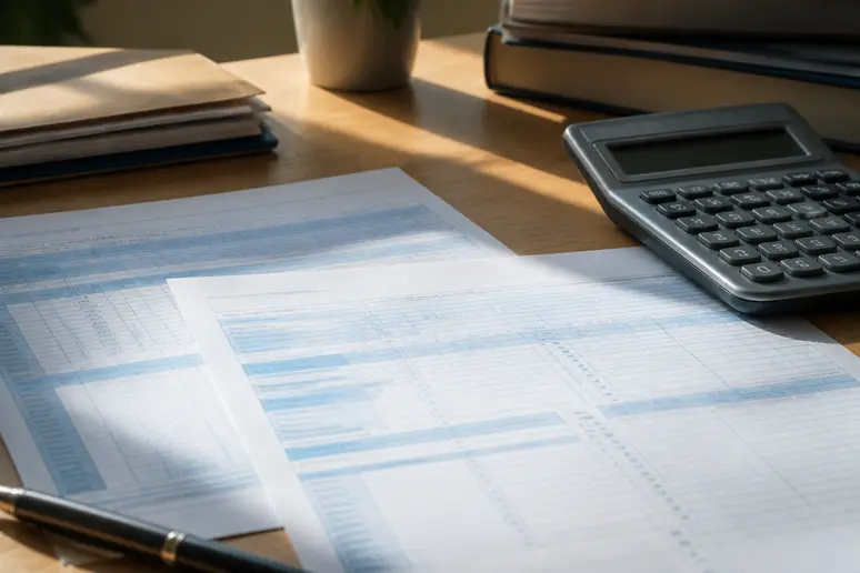 Documents fiscaux et calculatrice sur un bureau, liés à ma femme me demande une pension compensatoire.