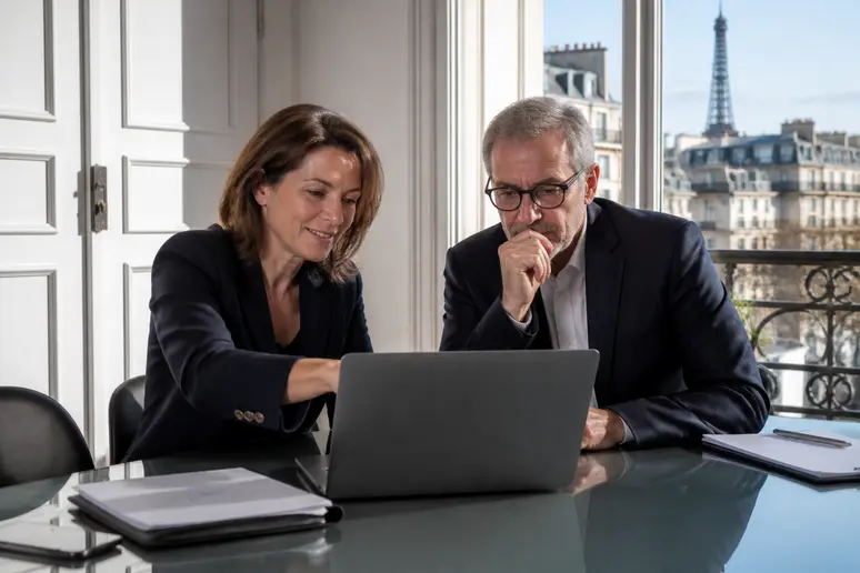 Conseiller financier présentant des options scpi-dans-assurance-vie à un client.