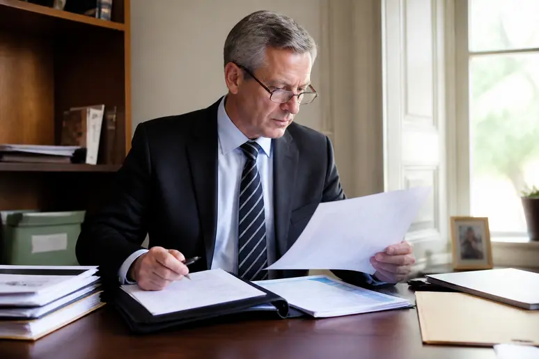 Conseiller examinant des relevés bancaires et des titres de propriété sur un bureau