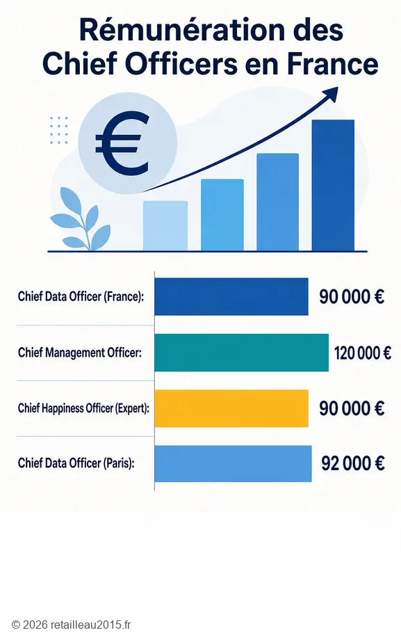 Comparaison des salaires moyens des postes de Chief Officer en France, en fonction de leur rôle et localisation.
