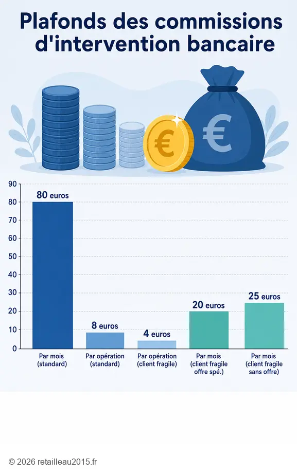 Comparaison des plafonds de commission d'intervention bancaire selon les profils clients.