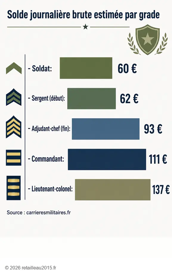 Comparaison de la grille salaire réserviste armée de terre selon le grade militaire.
