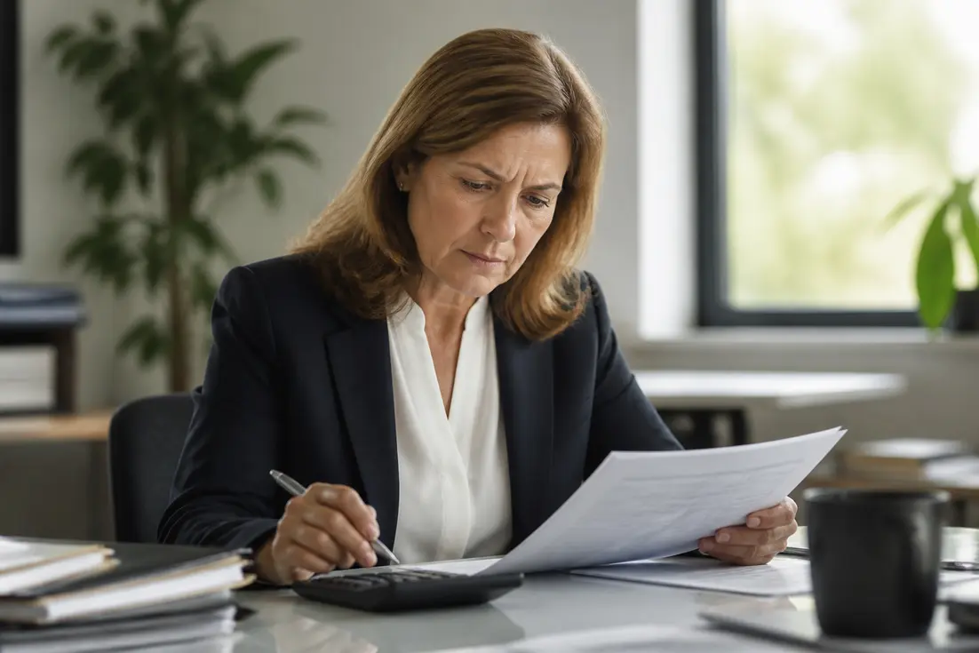 Calcul de la révision de loyer : une femme analyse des chiffres liés à l'indice IRL.
