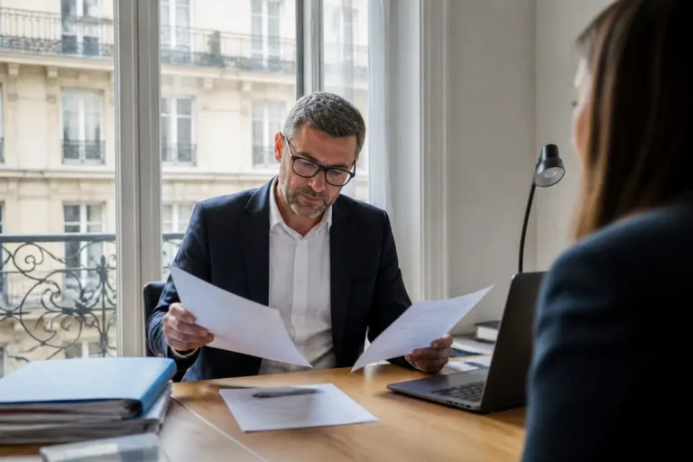 Un expert examine des documents réglementaires pour un projet d'agrégateur de services dans un bureau