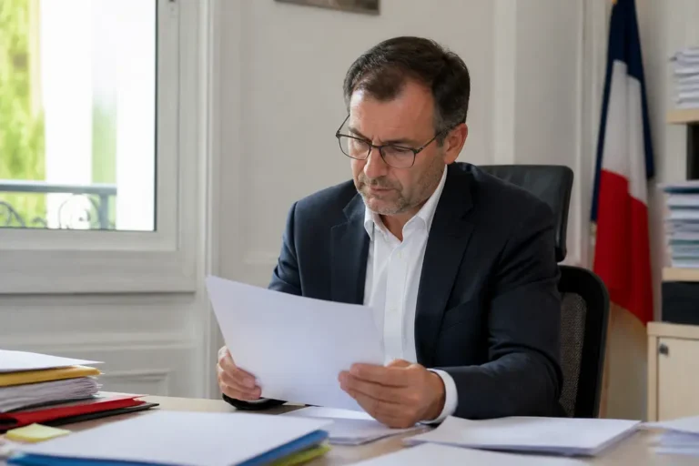 Un homme consulte un document pour retrouver son numéro d'identification fiscale (NIF) dans un bureau.