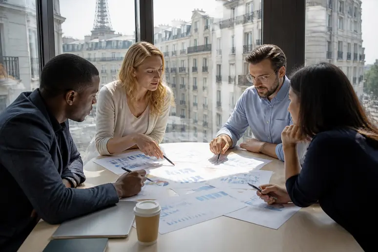 Professionnels discutant de la opci composition lors d'une réunion d'affaires dans un bureau.
