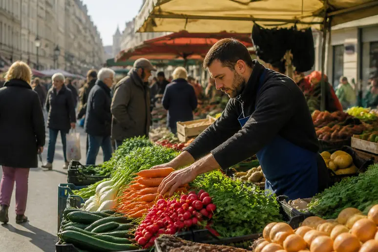 Marché animé à Lyon, illustrant la gestion des actifs et la opci composition.