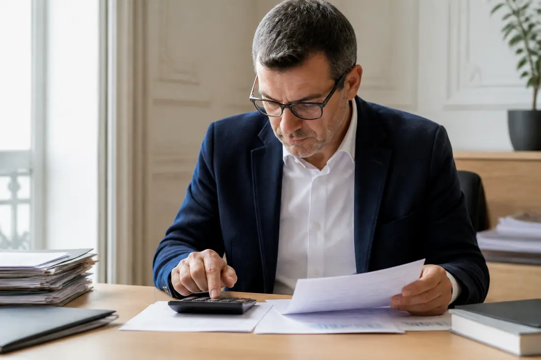 Estimation des montants de la PCH par un expert financier dans son bureau à Paris