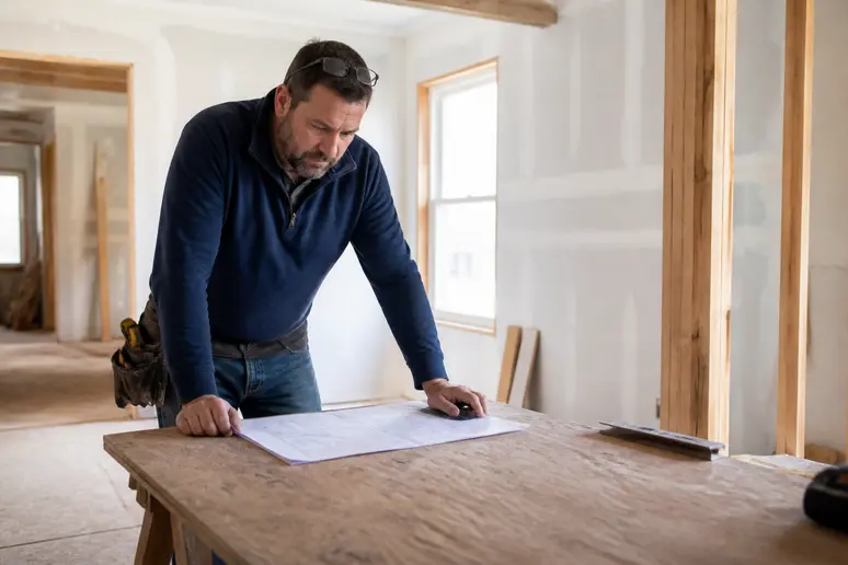 Artisan consultant un devis détaillé pour le suivi budget rénovation du chantier