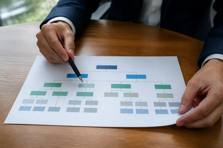 Vérification d'un organigramme sur papier pour corriger les défauts d'alignement des postes