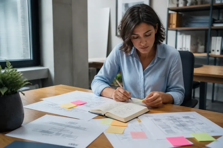Un manager analyse des documents de gouvernance et des schémas pour apprendre comment faire un organigramme.