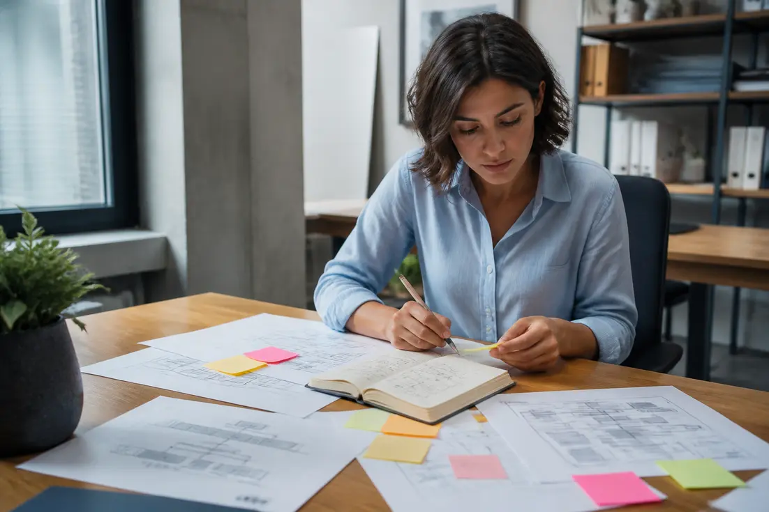 Un manager analyse des documents de gouvernance et des schémas pour apprendre comment faire un organigramme.