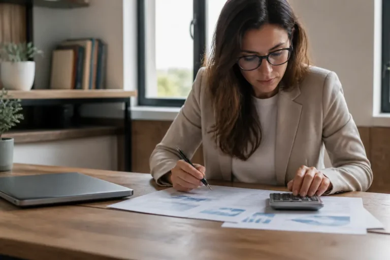 Un professionnel analyse des documents financiers au bureau pour savoir comment investir son argent erreurs à éviter.