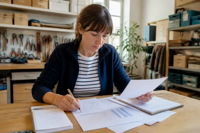 Chef d'entreprise consultant des documents financiers dans son bureau pour le baromètre entreprendre.