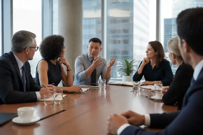 Réunion de travail entre représentants du personnel dans une salle de réunion d'entreprise