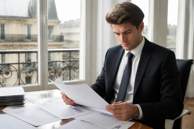 Analyse financière et calcul des taux CMS 10 ans sur des documents papier dans un bureau lumineux.