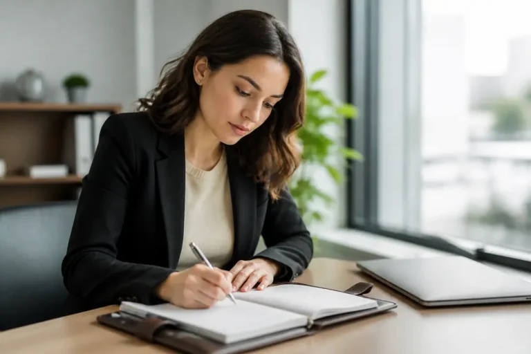 Un professionnel consultant des documents papier pour résoudre un problème accès plateforme formation au bureau